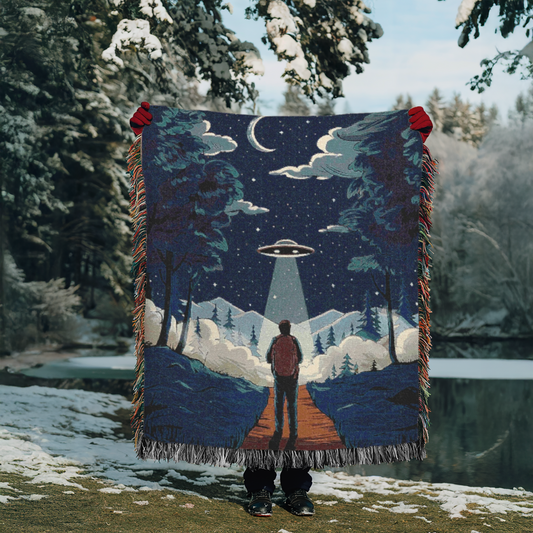 The Lone Witness Woven Throw Blanket – Adventure-Inspired Cotton Blanket for Wilderness Seekers