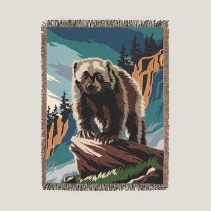 Backcountry Blankets woven cotton throw with a detailed wolf and wildlife pattern, part of the Backcountry Wildlife collection.