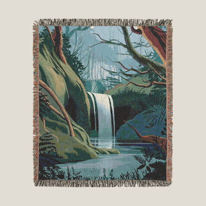 Waterfall Serenity Woven Throw Blanket – Tranquil Cotton Blanket for Nature Lovers & Outdoor Escapes