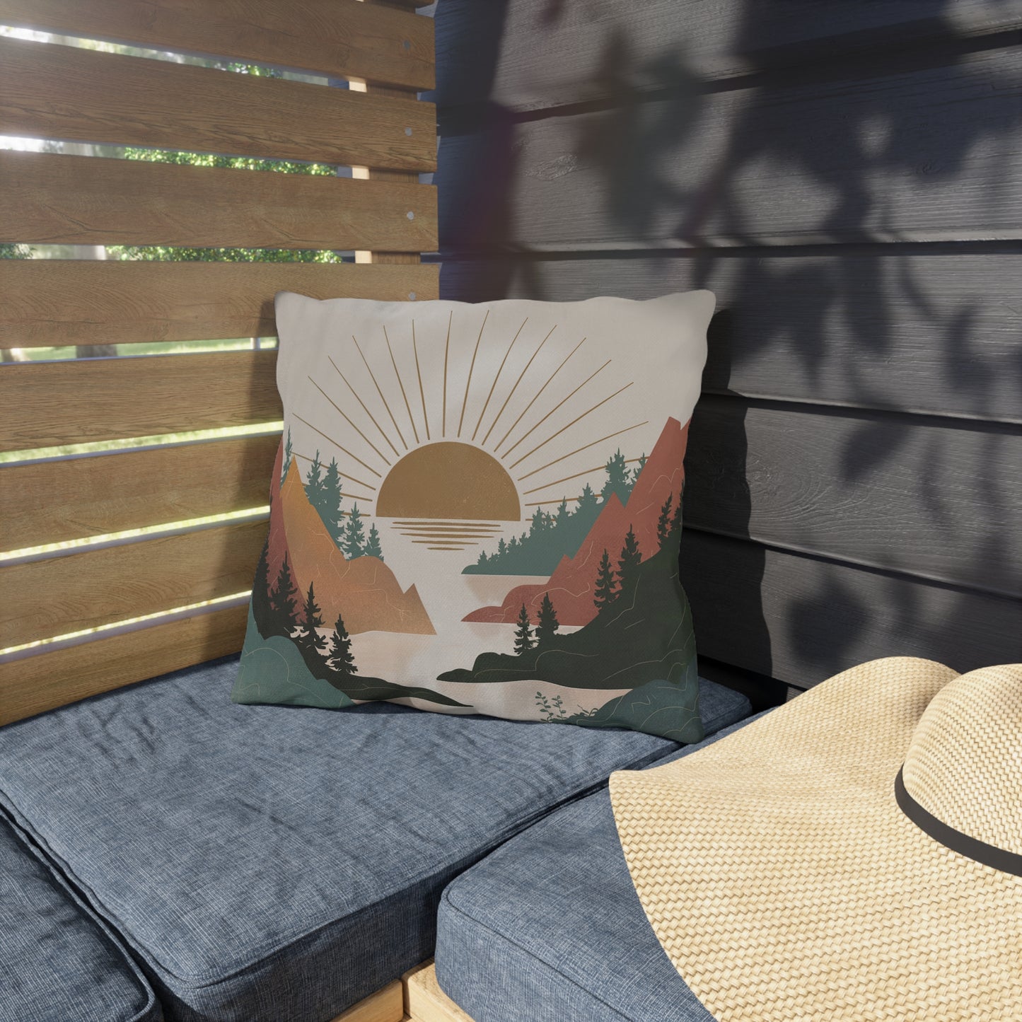 Sunset in the Valley Outdoor Pillow – Weather-Resistant Patio Toss Cushion for Nature Lovers