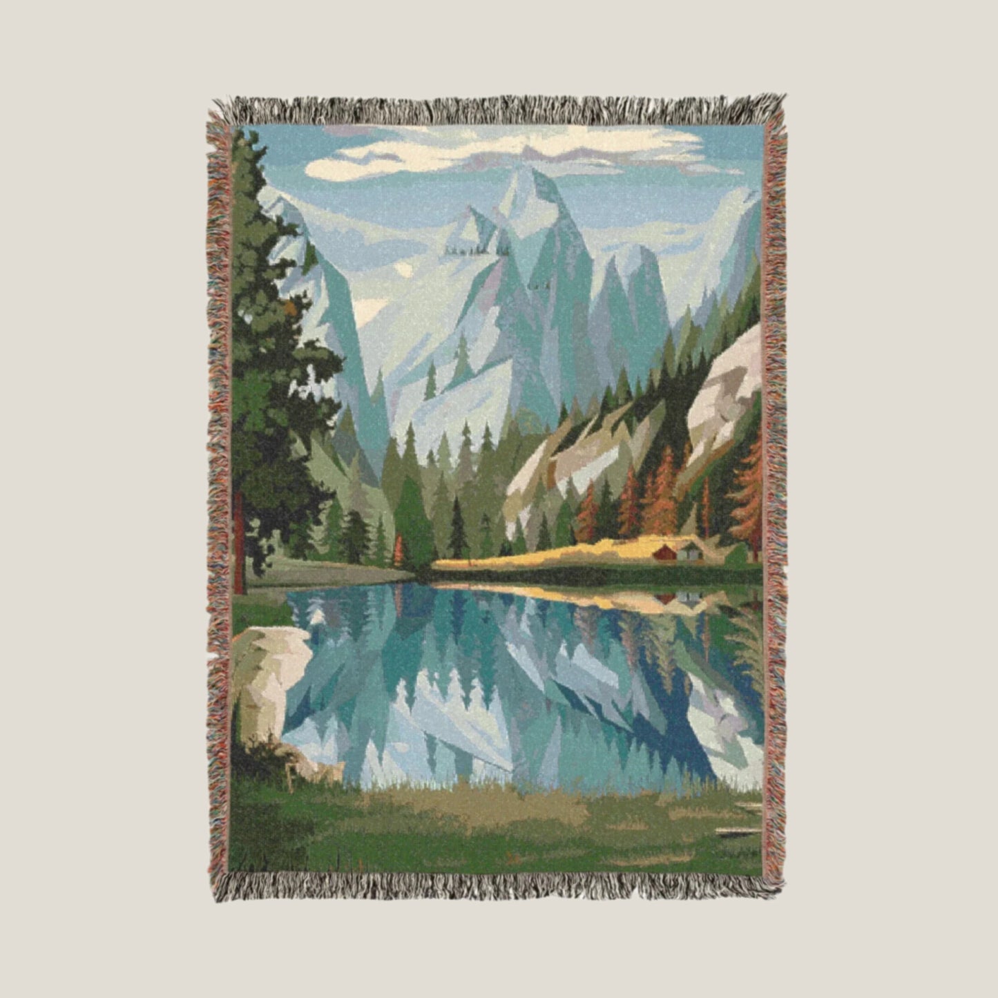 Alpine Reflection Woven Throw Blanket – Scenic Mountain-Inspired Blanket for Outdoor Escape