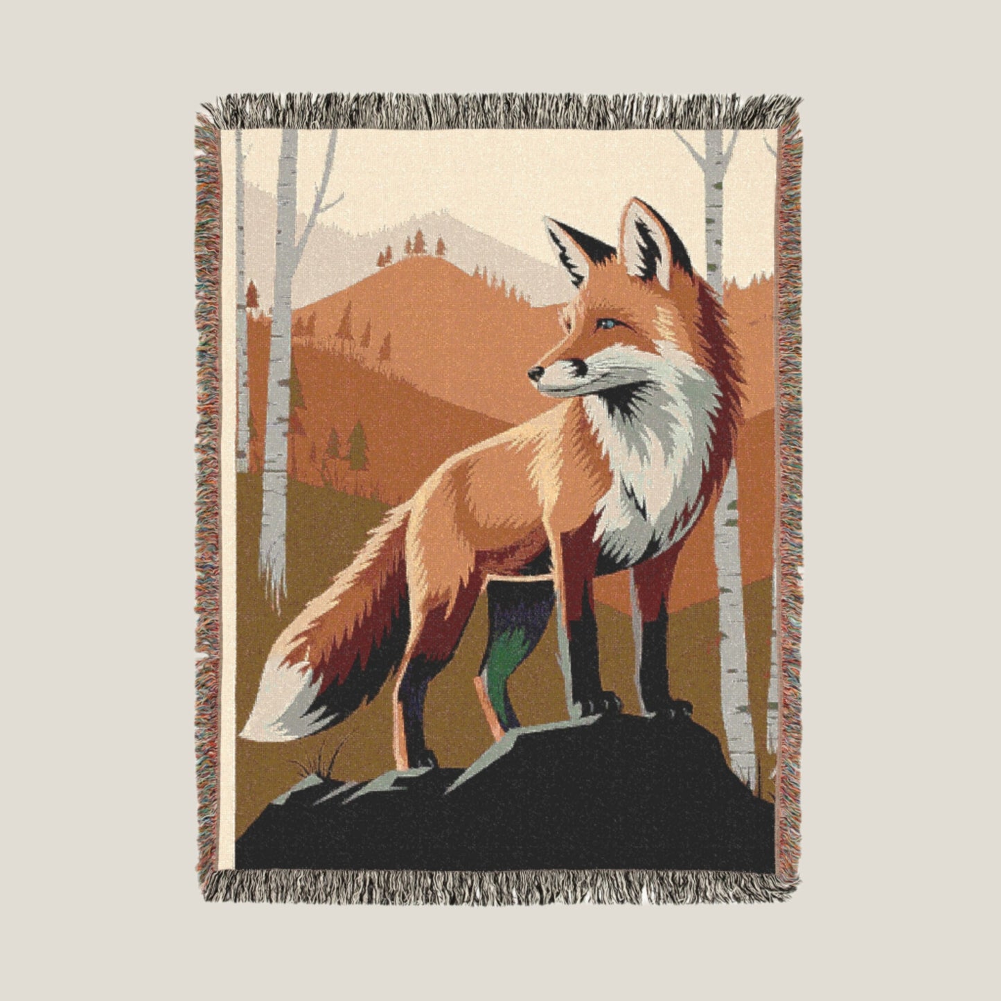 Rustic Fox Woven Blanket – Cozy, Nature-Inspired Home Decor