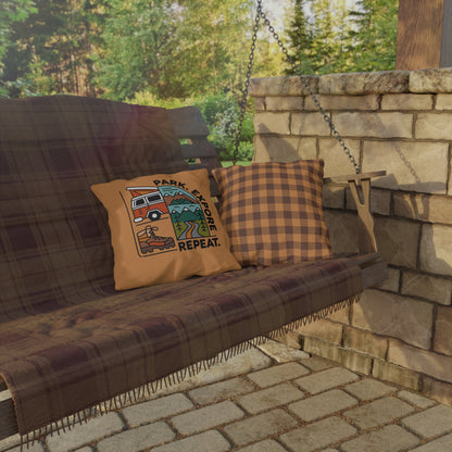 Park. Explore. Repeat. Van Life Throw Pillows for Your Home