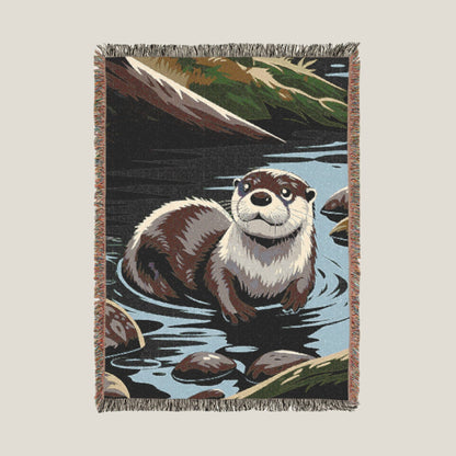 River Otter Woven Throw Blanket – Playful & Cozy Nature-Inspired