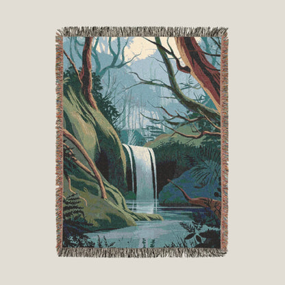 Waterfall Serenity Woven Throw Blanket – Tranquil Cotton Blanket for Nature Lovers & Outdoor Escapes