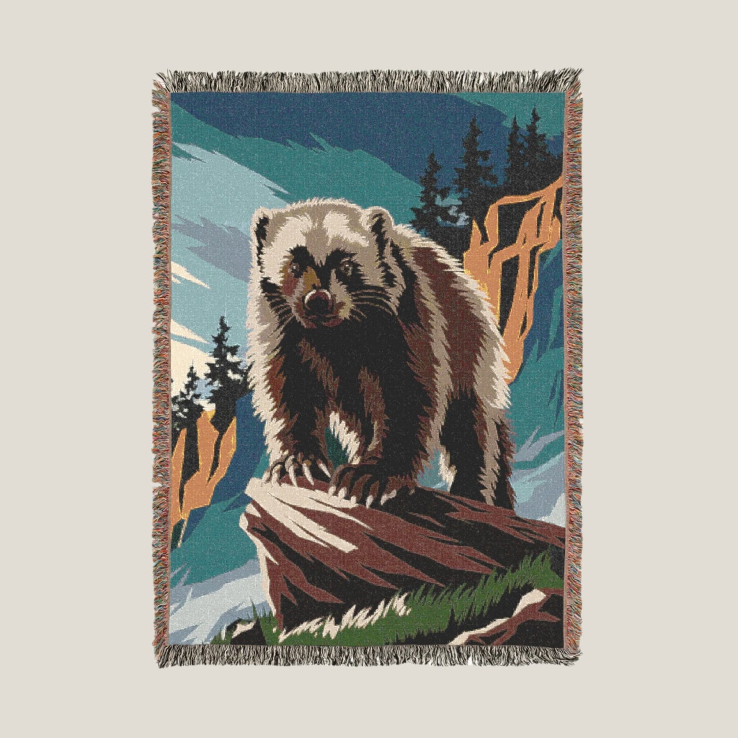 Wolverine Woven Throw Blanket – Fierce Wolverine Design for Wilderness Seekers & Outdoor Comfort