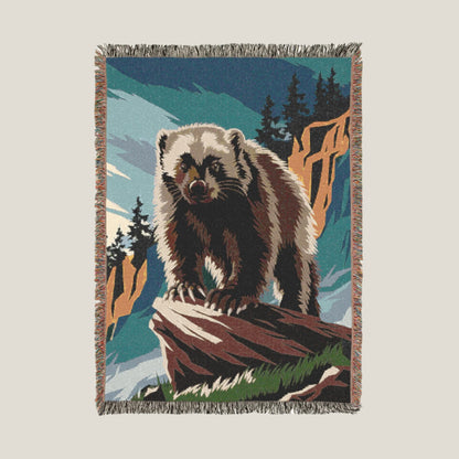 Wolverine Woven Throw Blanket – Fierce Wolverine Design for Wilderness Seekers & Outdoor Comfort