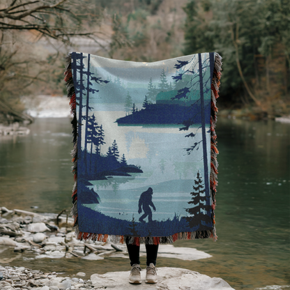 Bigfoot Wilderness Blanket – Cryptid-Themed Woven Throw for Adventure Seekers