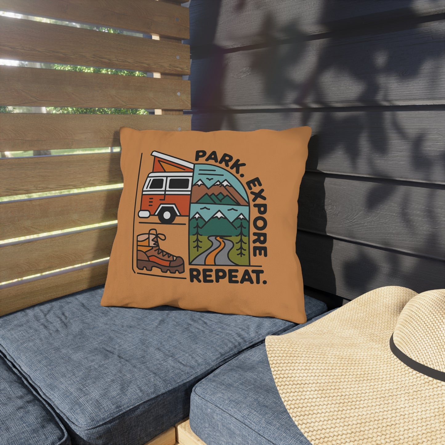 Park. Explore. Repeat. Van Life Throw Pillows for Your Home