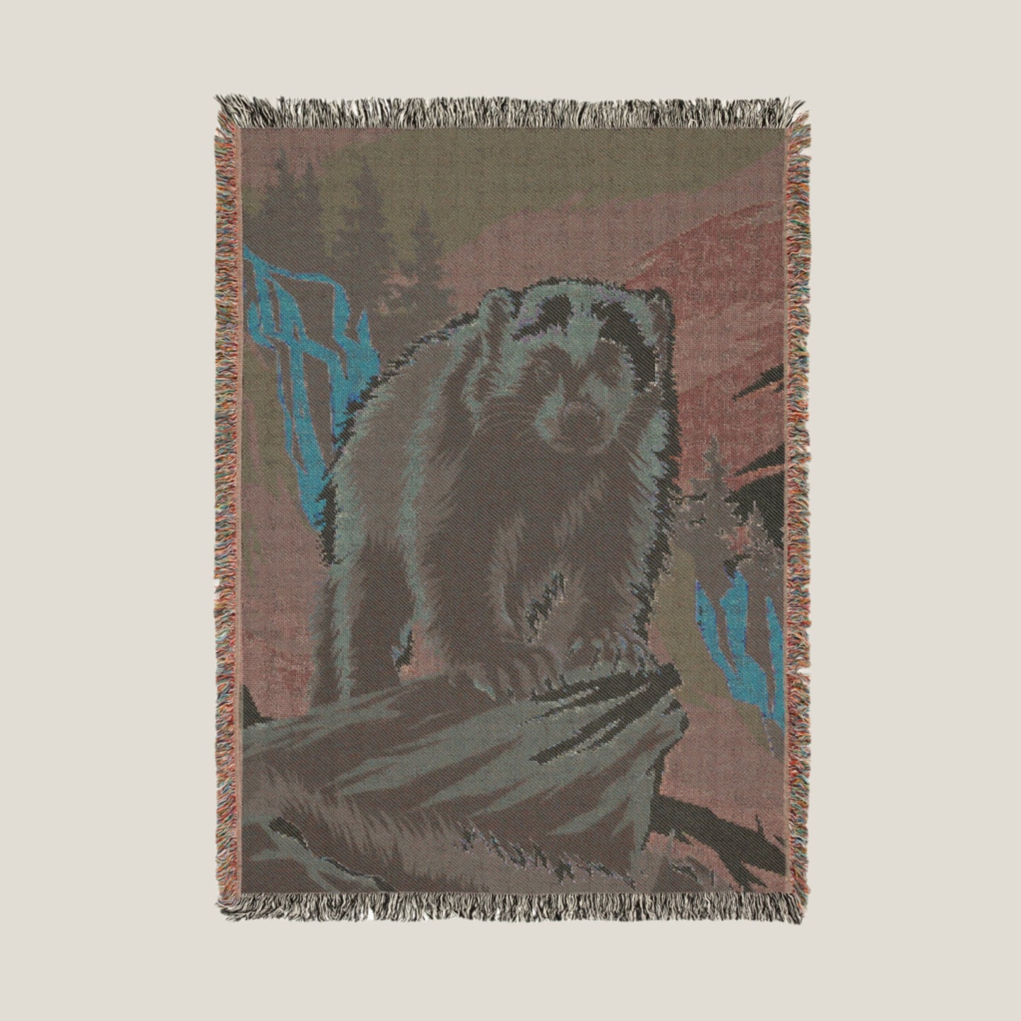 Backcountry Blankets woven cotton throw with a detailed wolf and wildlife pattern, part of the Backcountry Wildlife collection.