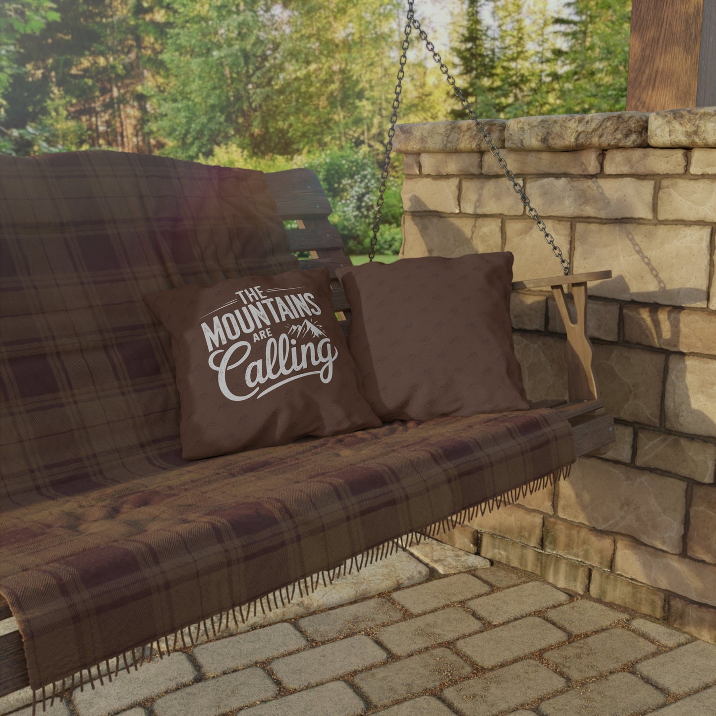 The Mountains Are Calling Outdoor Pillow – Weather-Resistant Patio Toss Cushion for Nature Enthusiasts