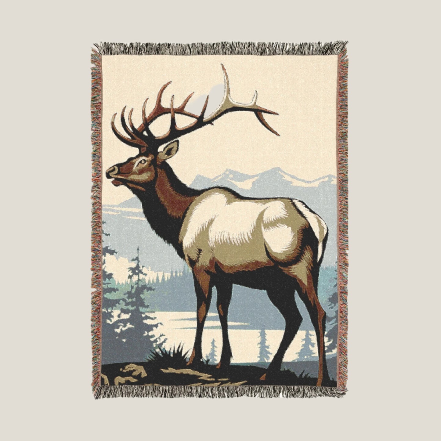 Majestic Elk Woven Throw Blanket – Rustic Outdoor Blanket for Wildlife & Nature Lovers