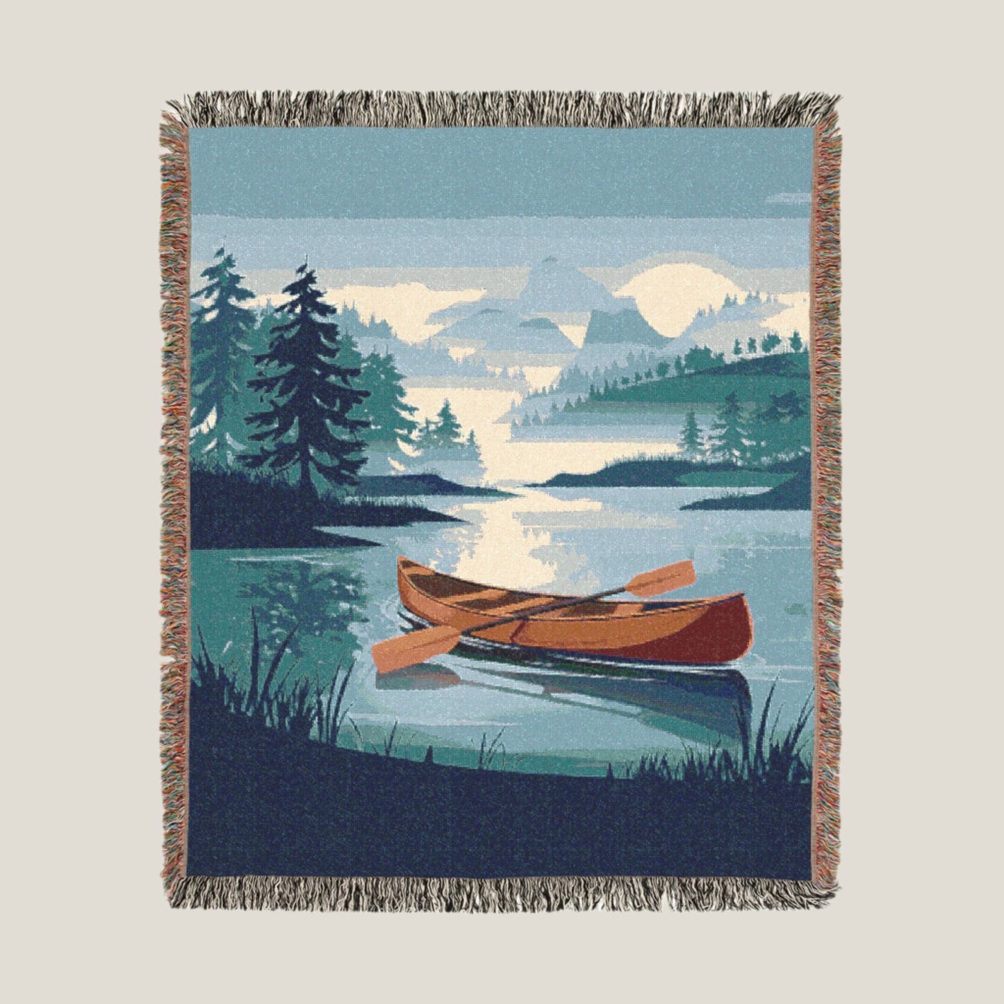 Canoe Adventure Woven Blanket – Cozy Cotton Throw for Outdoor Enthusiasts & River Lovers