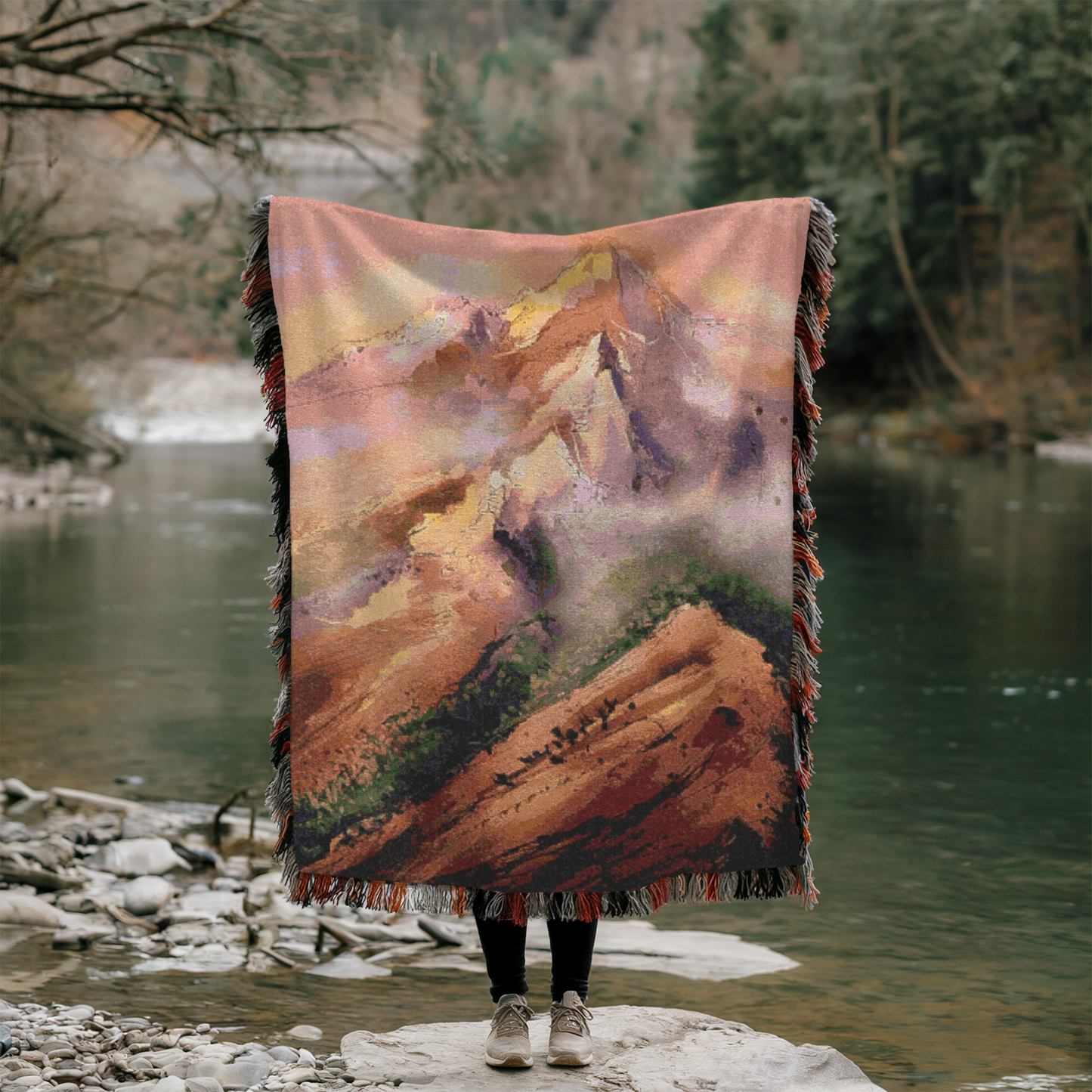 Abstract Mountains Woven Throw Blanket – Modern & Nature-Inspired