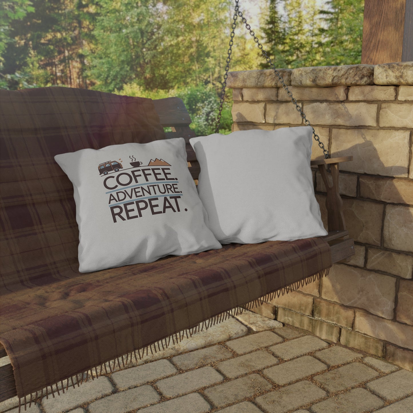 Coffee. Adventure. Repeat. Throw Pillow – Ideal for Van Life & Road Trip Comfort