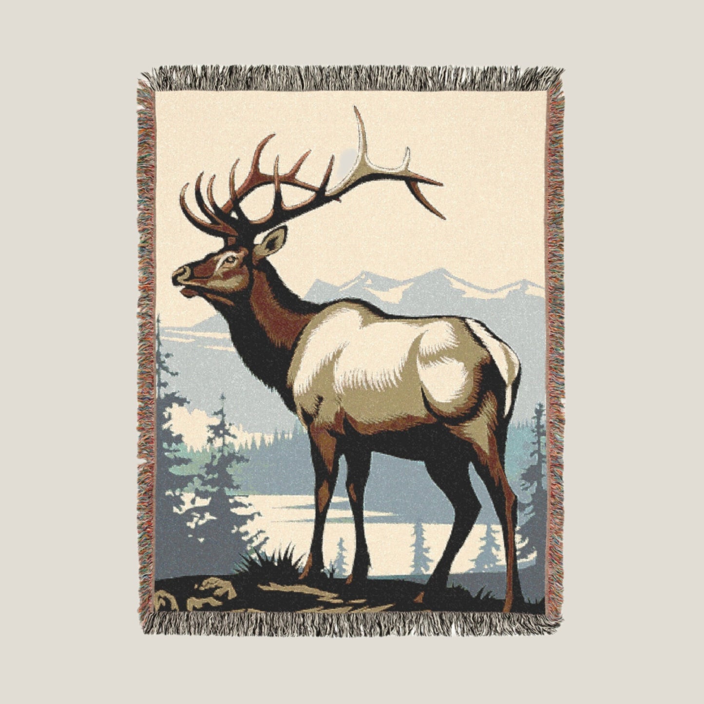 Majestic Elk Woven Throw Blanket – Rustic Outdoor Blanket for Wildlife & Nature Lovers