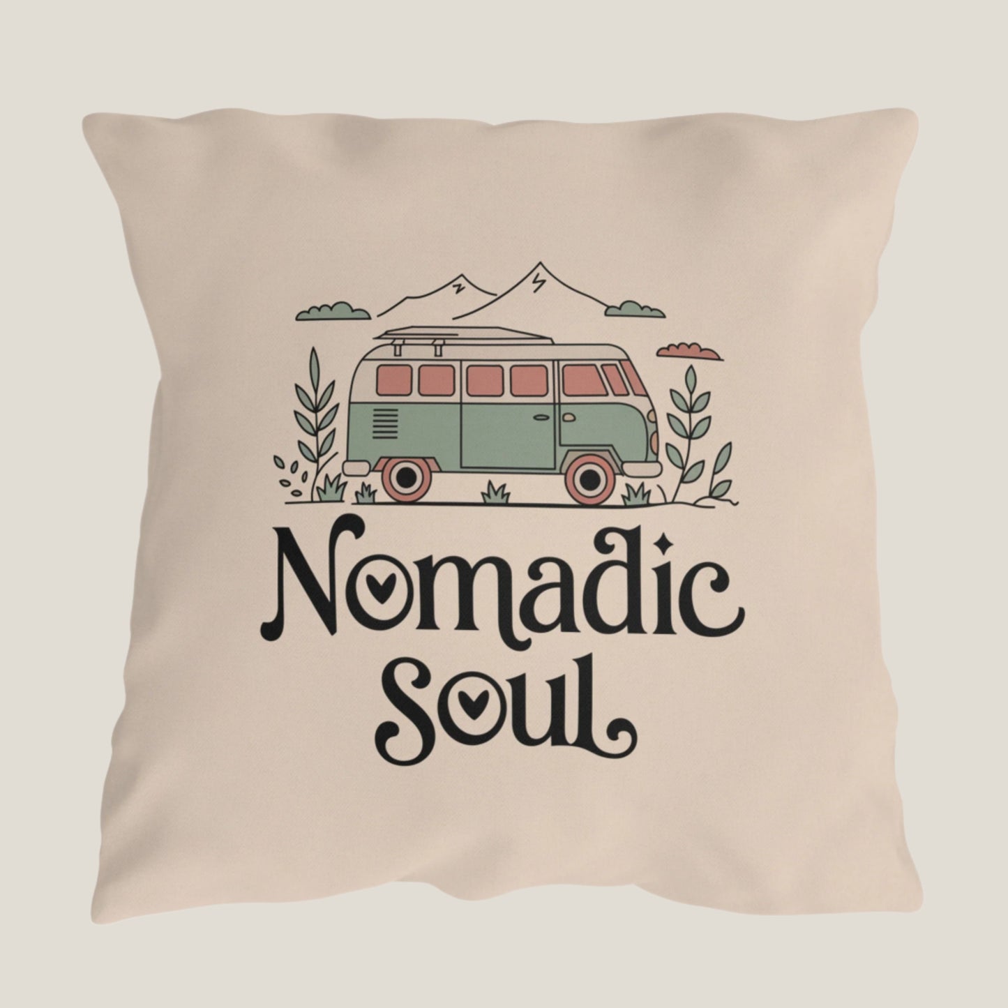 Nomadic Soul Throw Pillow – Van Life Essential for Road Trips & Outdoor Adventures