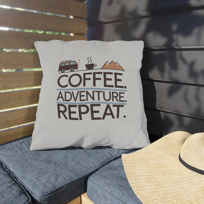 Coffee. Adventure. Repeat. Throw Pillow – Ideal for Van Life & Road Trip Comfort