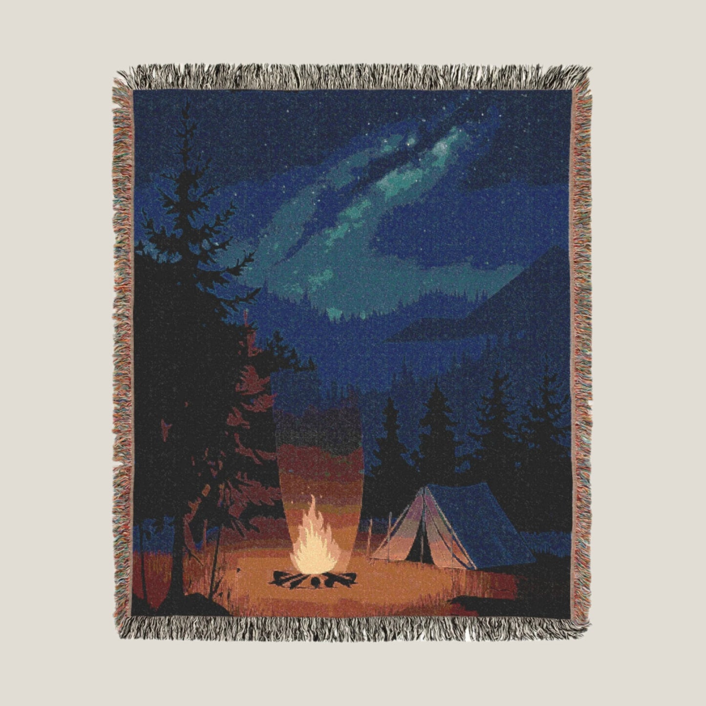 Camping Under the Stars Woven Throw Blanket – Soft & Durable Cotton Blanket for Nature Lovers