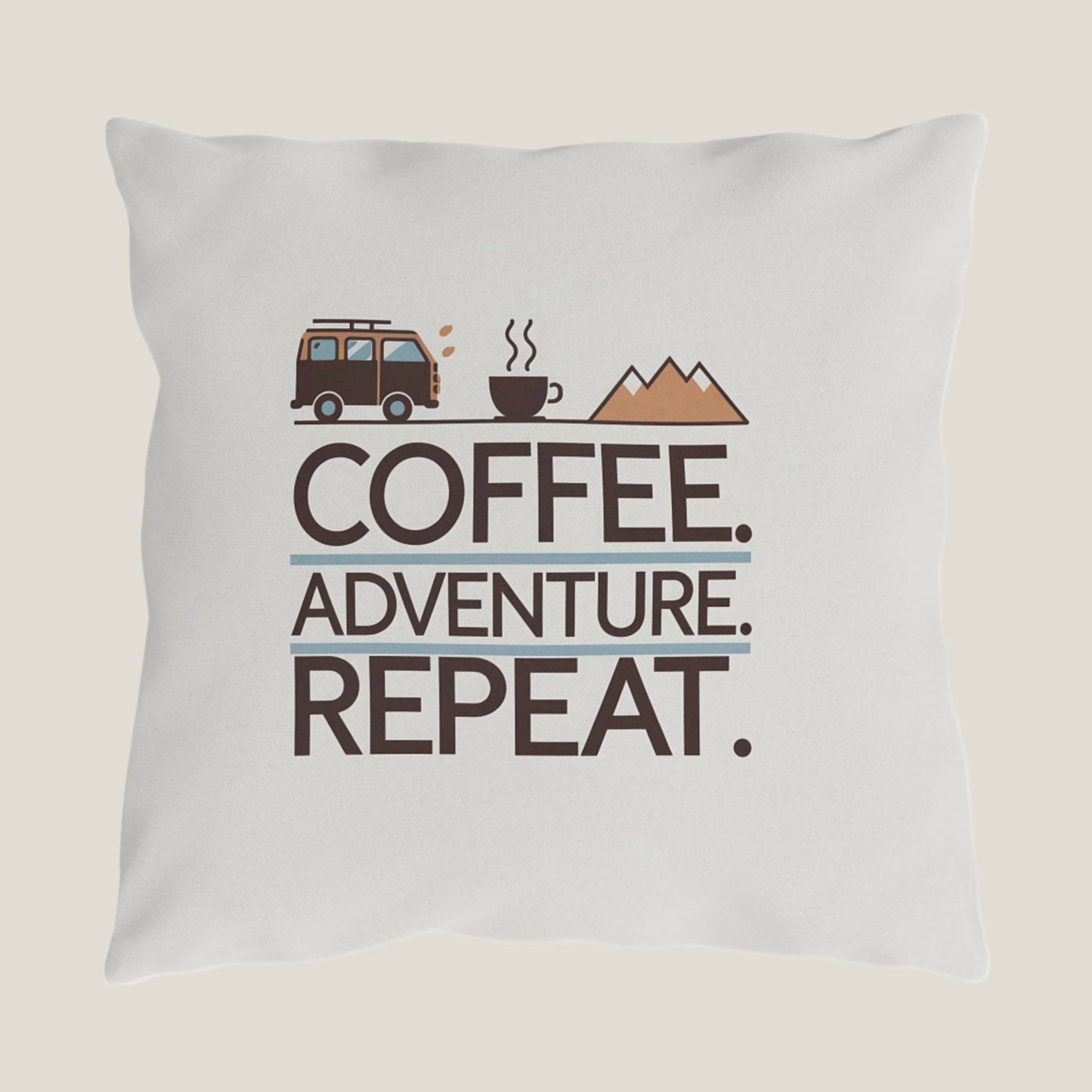 Coffee. Adventure. Repeat. Throw Pillow – Ideal for Van Life & Road Trip Comfort