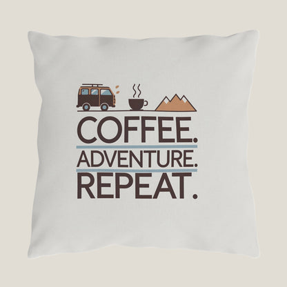 Coffee. Adventure. Repeat. Throw Pillow – Ideal for Van Life & Road Trip Comfort