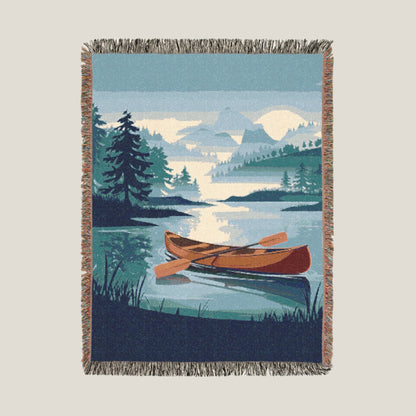 Canoe Adventure Woven Blanket – Cozy Cotton Throw for Outdoor Enthusiasts & River Lovers