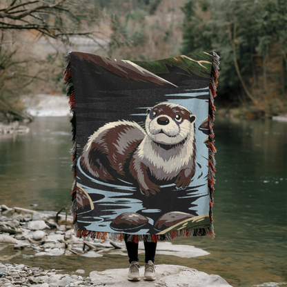 River Otter Woven Throw Blanket – Playful & Cozy Nature-Inspired