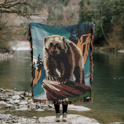 Wolverine Woven Throw Blanket – Fierce Wolverine Design for Wilderness Seekers & Outdoor Comfort