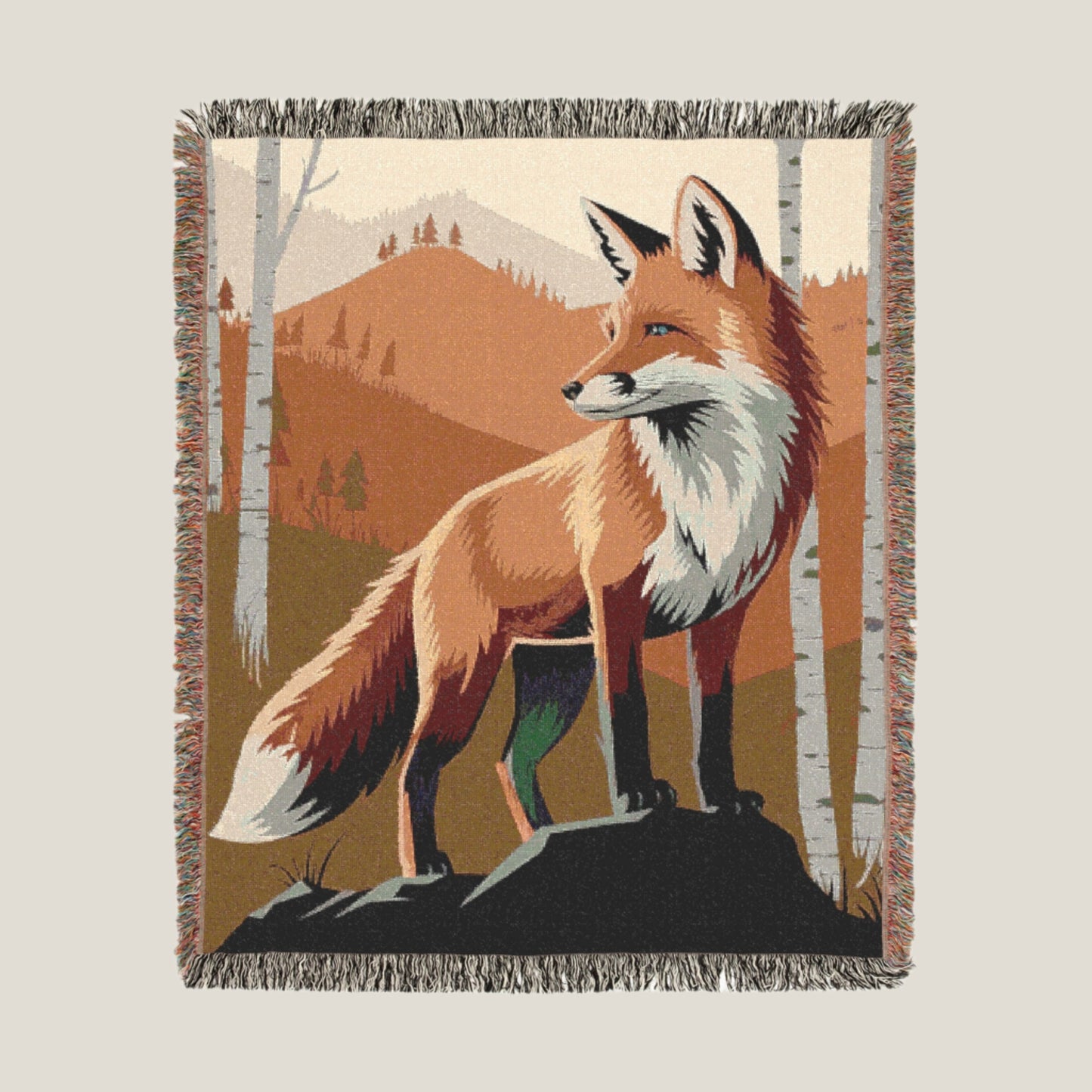 Rustic Fox Woven Blanket – Cozy, Nature-Inspired Home Decor