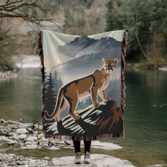 Mountain Lion Woven Throw Blanket – Bold Mountain Lion Design for Nature Lovers & Adventurous Escapes