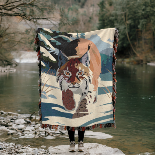 Custom Woven Lynx Blanket - Wildlife-Inspired Throw, Bed, and Lap Sizes