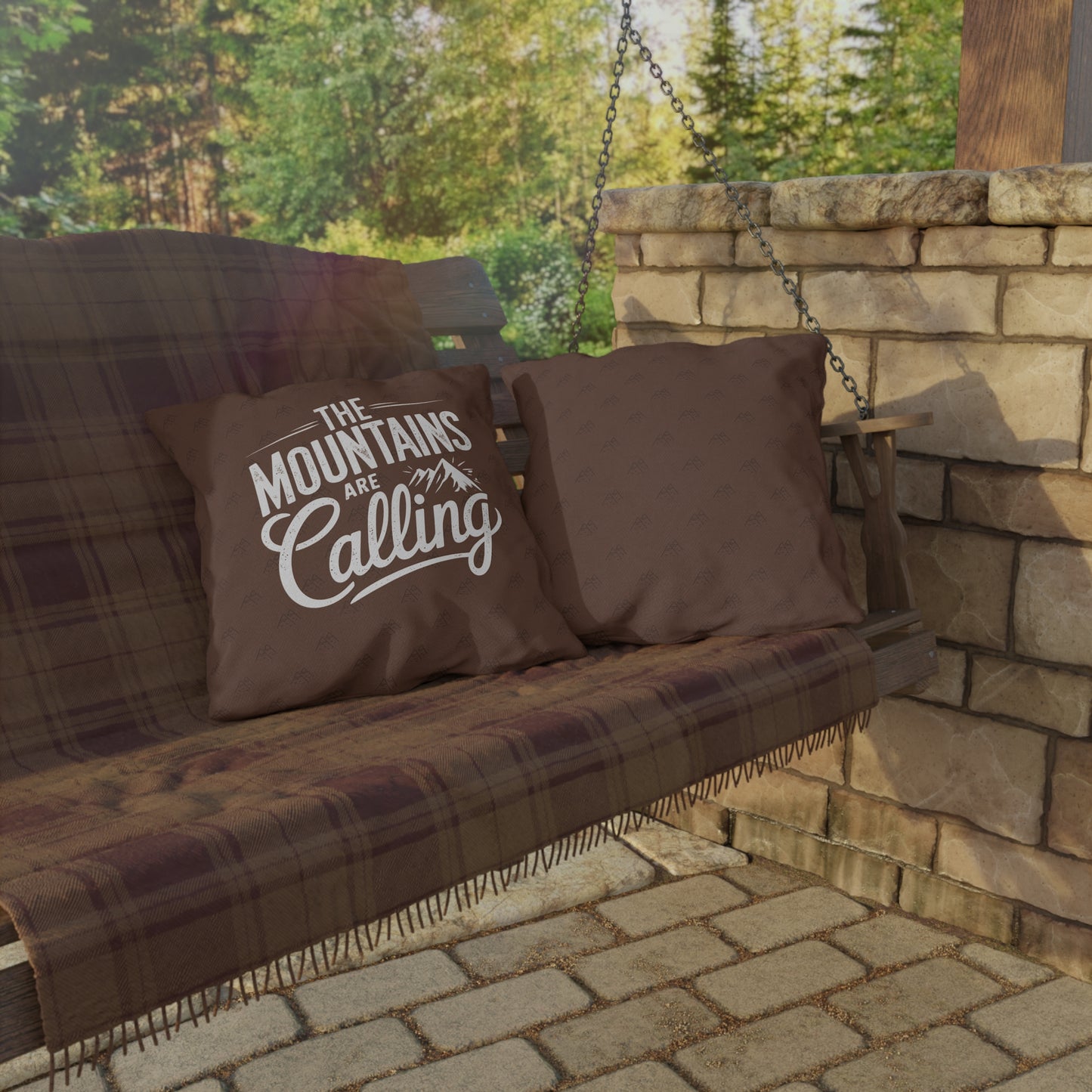 The Mountains Are Calling Outdoor Pillow – Weather-Resistant Patio Toss Cushion for Nature Enthusiasts