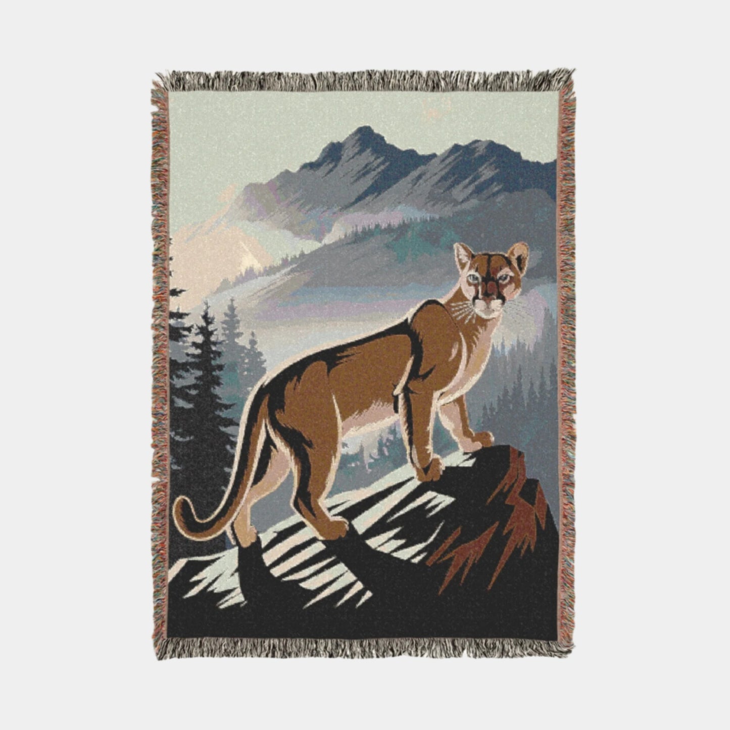 Backcountry Blankets woven cotton throw with a detailed wolf and wildlife pattern, part of the Backcountry Wildlife collection.