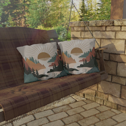 Sunset in the Valley Outdoor Pillow – Weather-Resistant Patio Toss Cushion for Nature Lovers