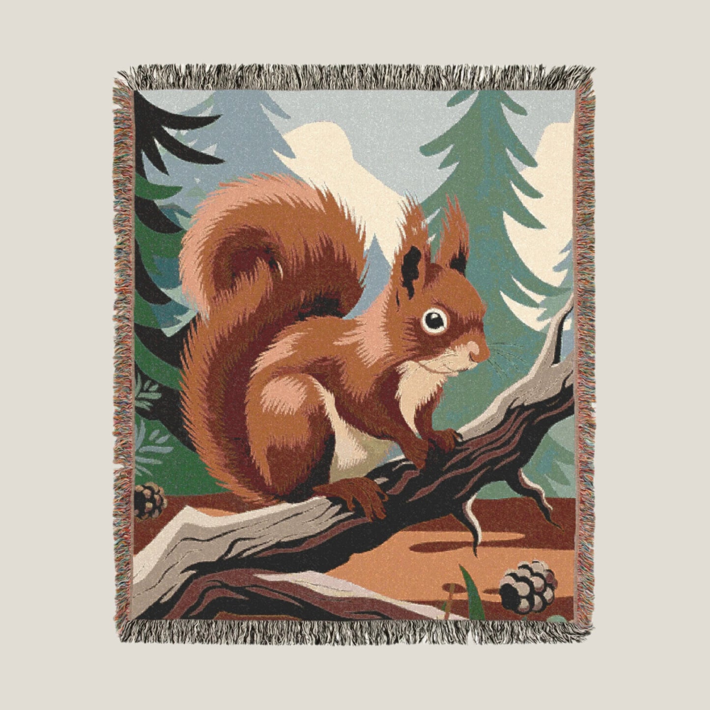 Red Squirrel Woven Throw Blanket – Woodland-Inspired & Cozy