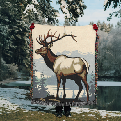 Majestic Elk Woven Throw Blanket – Rustic Outdoor Blanket for Wildlife & Nature Lovers