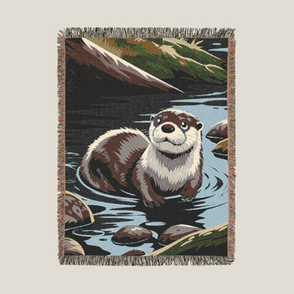 River Otter Woven Throw Blanket – Playful & Cozy Nature-Inspired