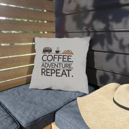 Coffee. Adventure. Repeat. Throw Pillow – Ideal for Van Life & Road Trip Comfort