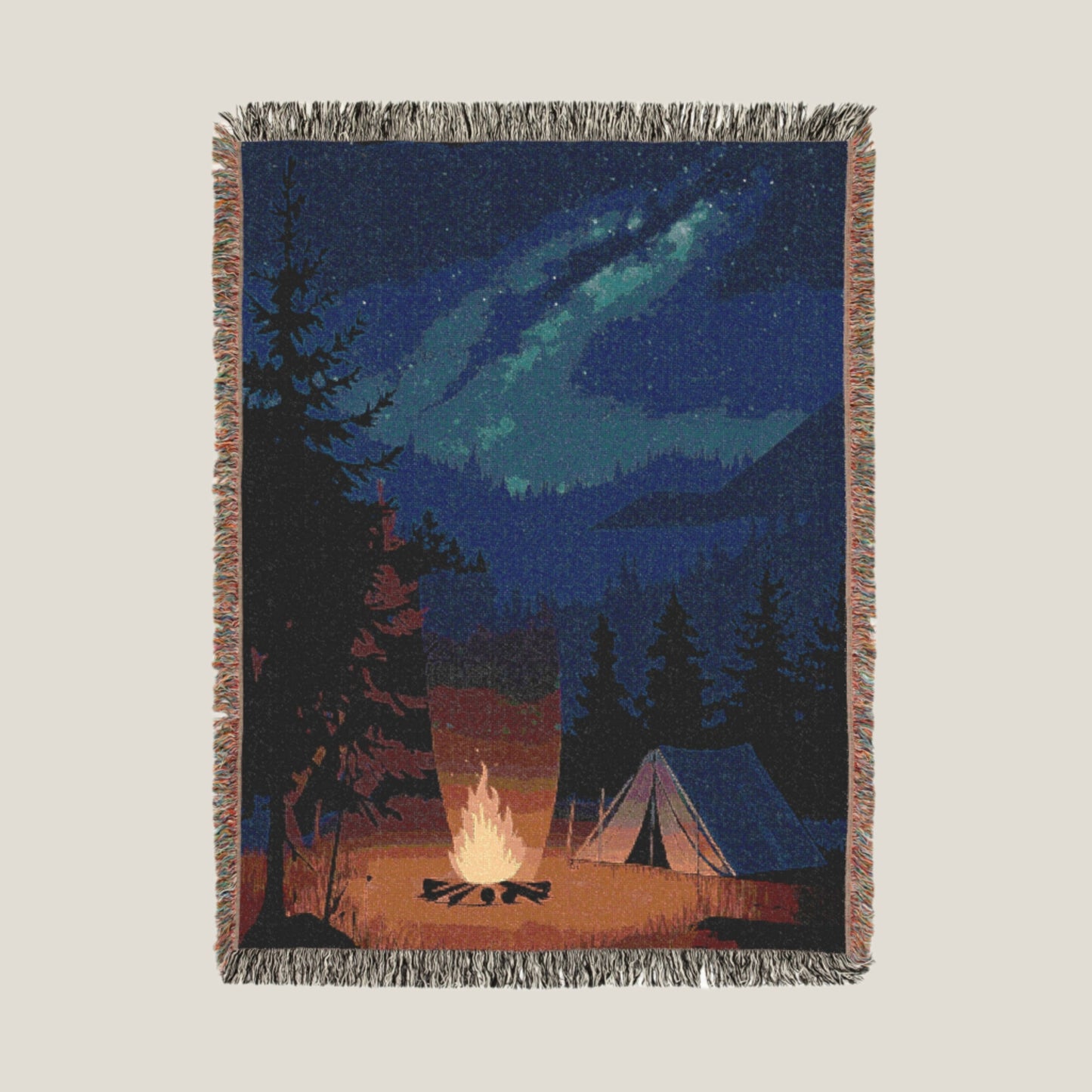 Camping Under the Stars Woven Throw Blanket – Soft & Durable Cotton Blanket for Nature Lovers