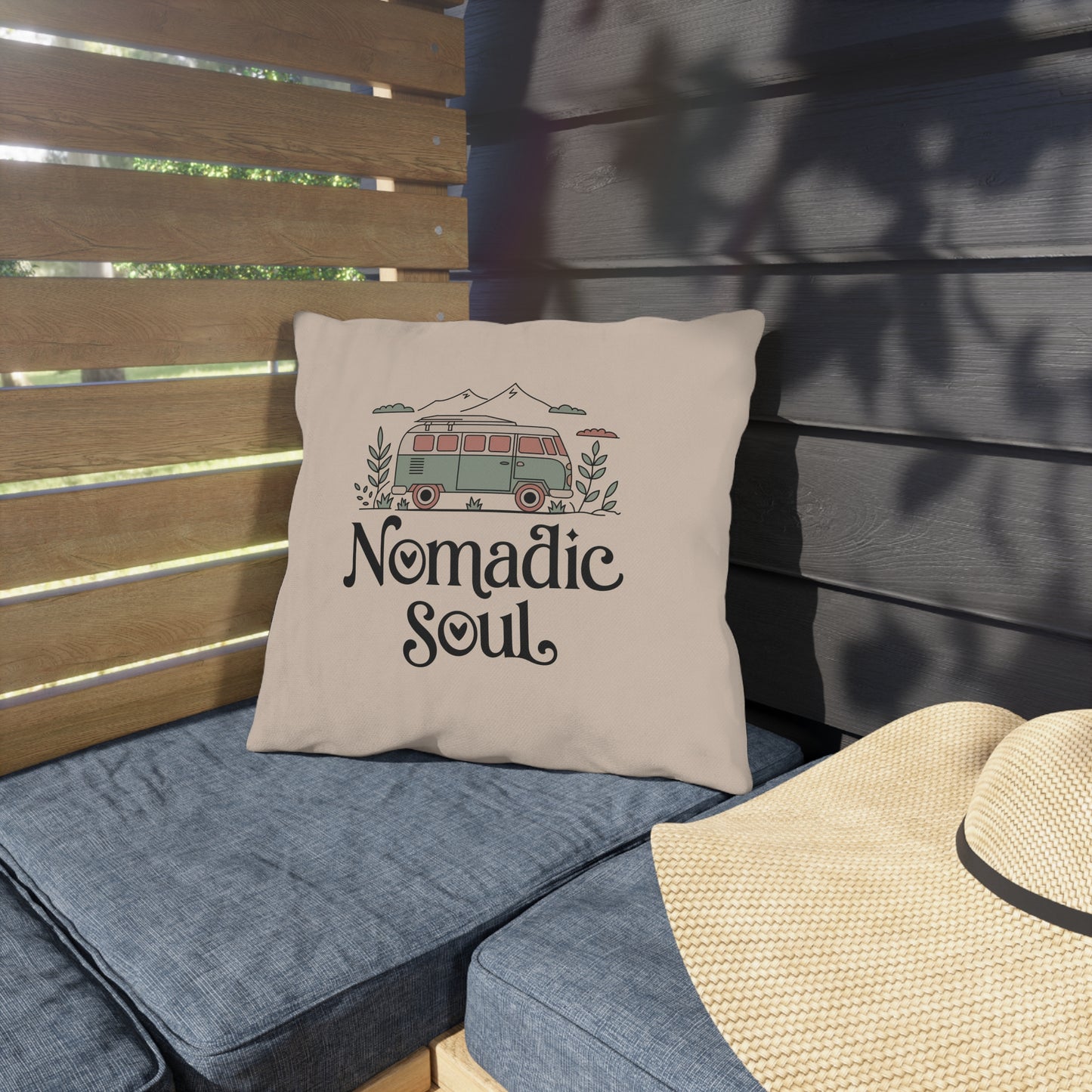 Nomadic Soul Throw Pillow – Van Life Essential for Road Trips & Outdoor Adventures