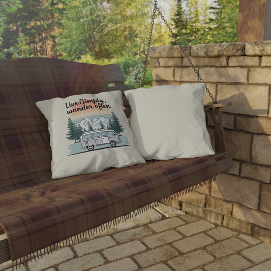 Live Simply, Wander Often Throw Pillow – Nature-Inspired Design for Van Life & Overlanding