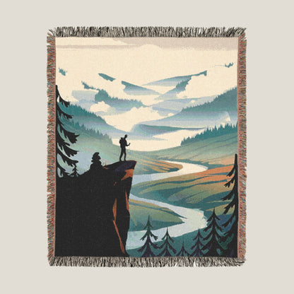 Cliffside Hiker Woven Throw Blanket – Cozy Outdoor Blanket for Hiking, Camping & Adventure