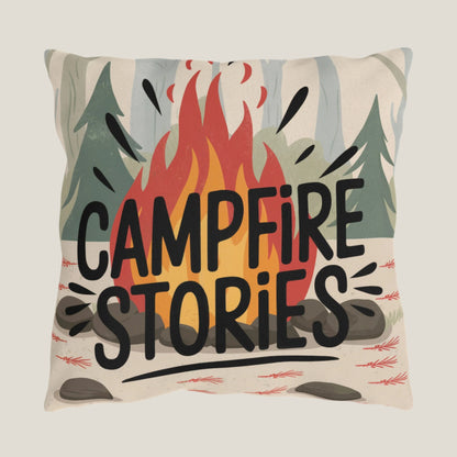 Campfire Stories Outdoor Pillow – Weather-Resistant Patio Toss Cushion for Adventure Lovers