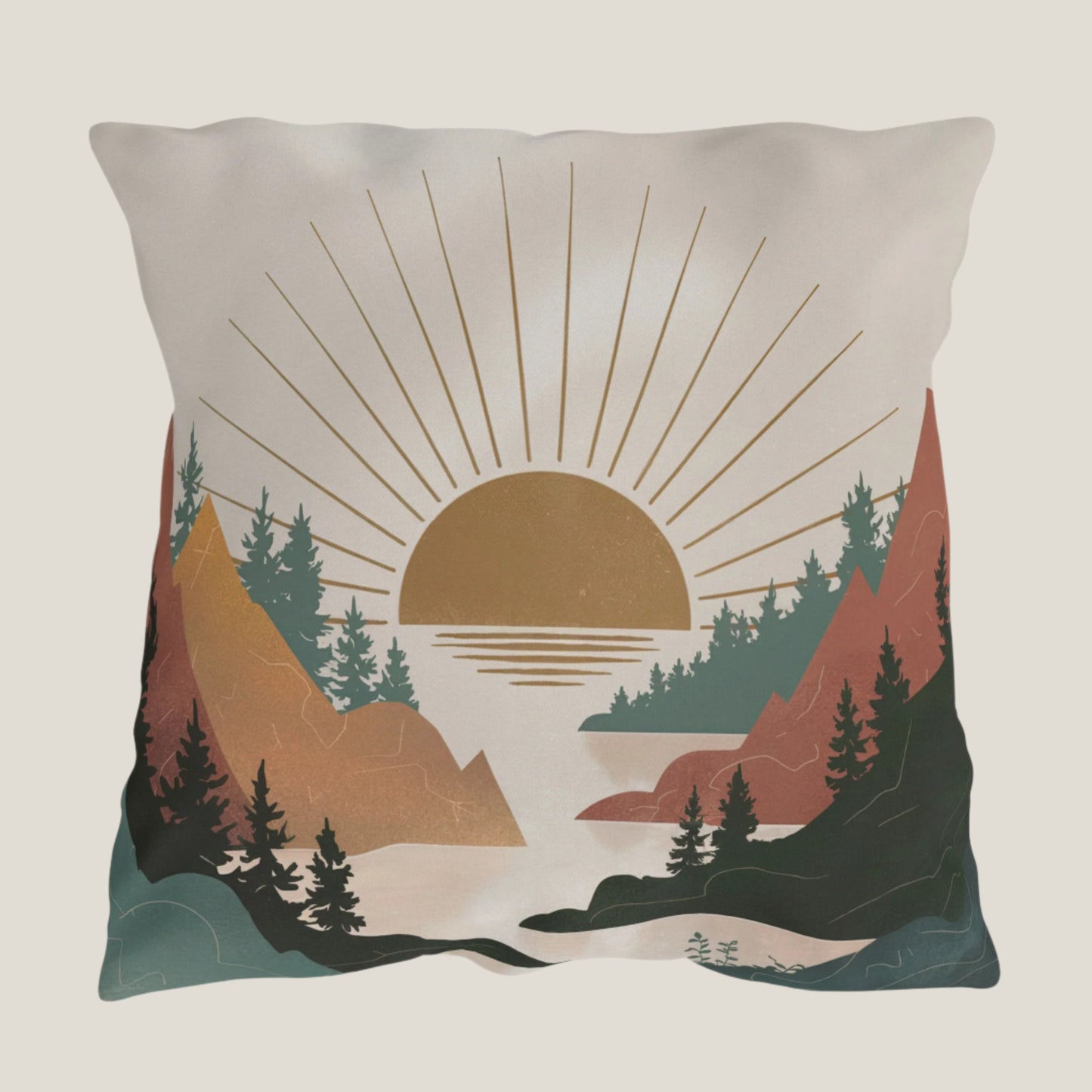 Sunset in the Valley Outdoor Pillow – Weather-Resistant Patio Toss Cushion for Nature Lovers