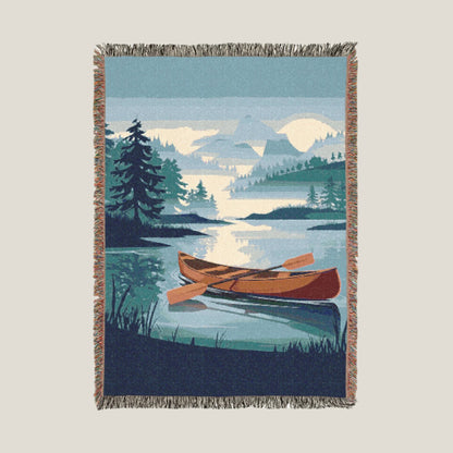 Canoe Adventure Woven Blanket – Cozy Cotton Throw for Outdoor Enthusiasts & River Lovers