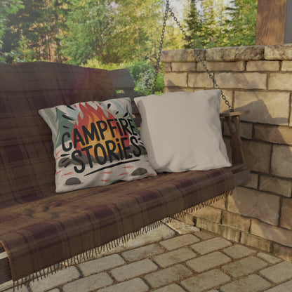 Campfire Stories Outdoor Pillow – Weather-Resistant Patio Toss Cushion for Adventure Lovers