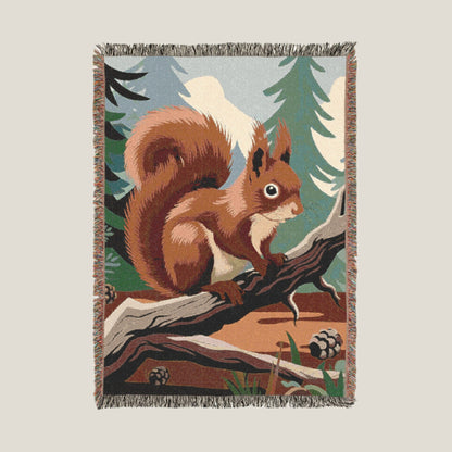 Red Squirrel Woven Throw Blanket – Woodland-Inspired & Cozy