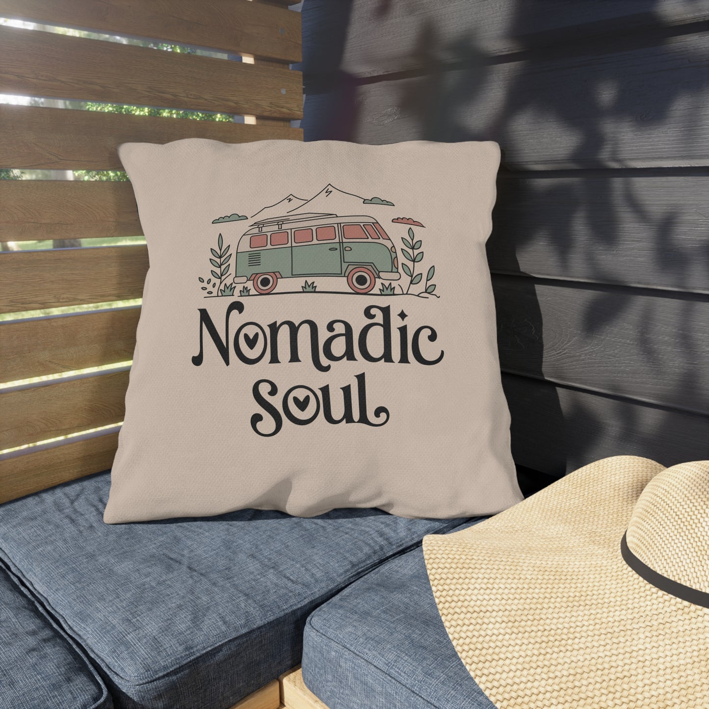 Nomadic Soul Throw Pillow – Van Life Essential for Road Trips & Outdoor Adventures