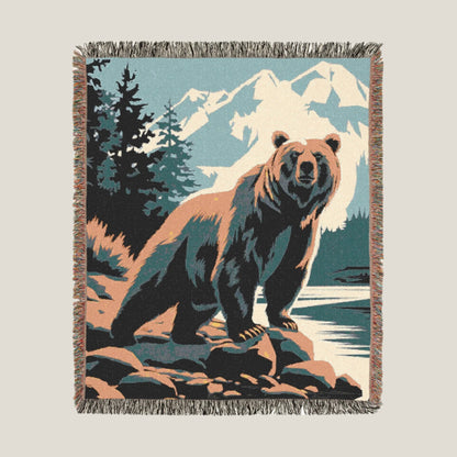 River Grizzly Woven Throw Blanket – Cozy Wildlife-Inspired Blanket for Adventurers & Nature Lovers