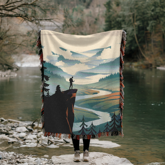 Cliffside Hiker Woven Throw Blanket – Cozy Outdoor Blanket for Hiking, Camping & Adventure